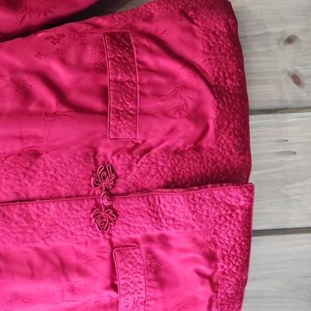Vintage Peony Satin Floral Asian Jacket Red Size Medium - Picture 3 of 8